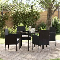 Garden Dining Set Outdoor Furniture 5 Pcs Black Poly Rattan Table Chairs with