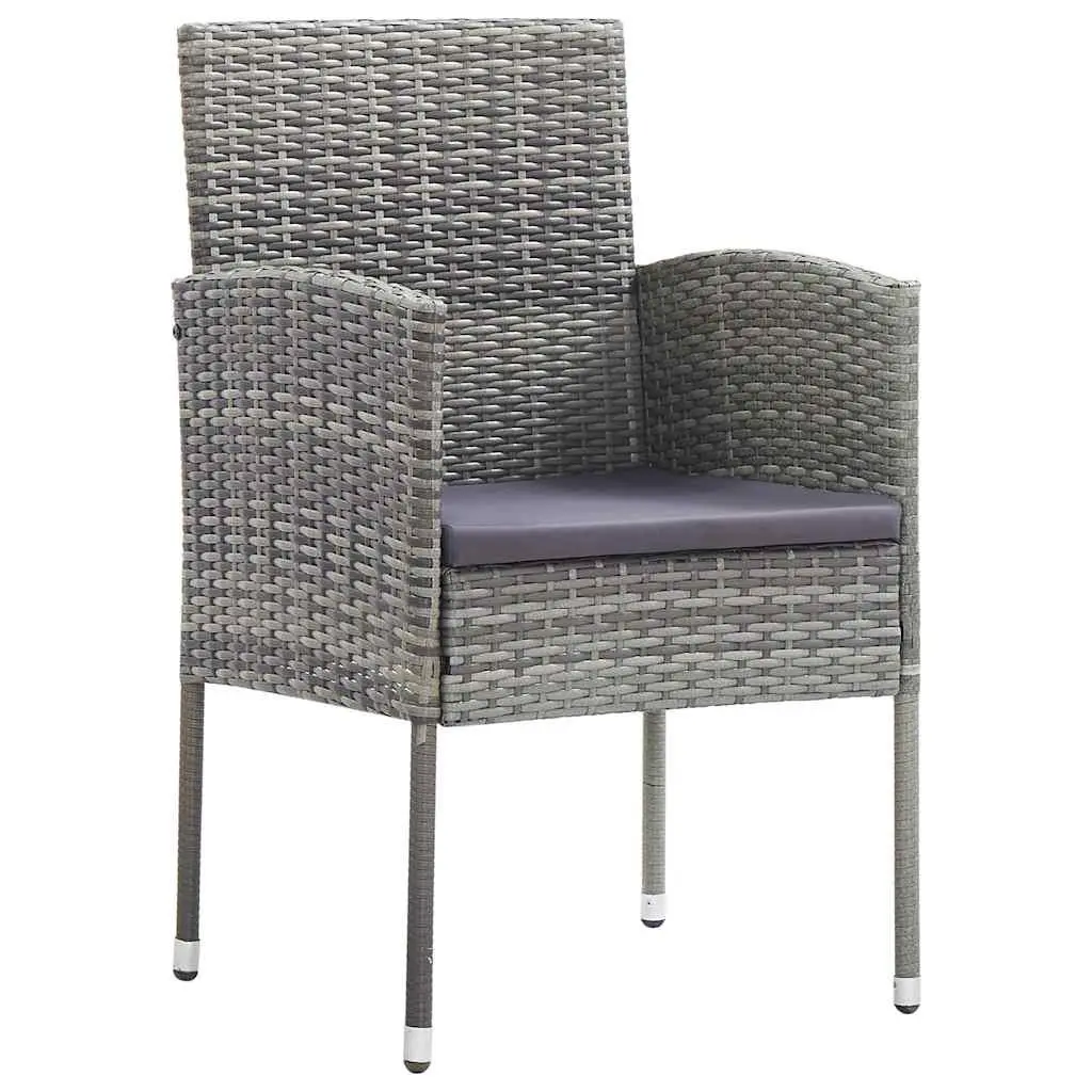 Outdoor Dining Set 5 Piece Grey Poly Rattan with Cushions Includes Glass Top Table and Four Chairs
