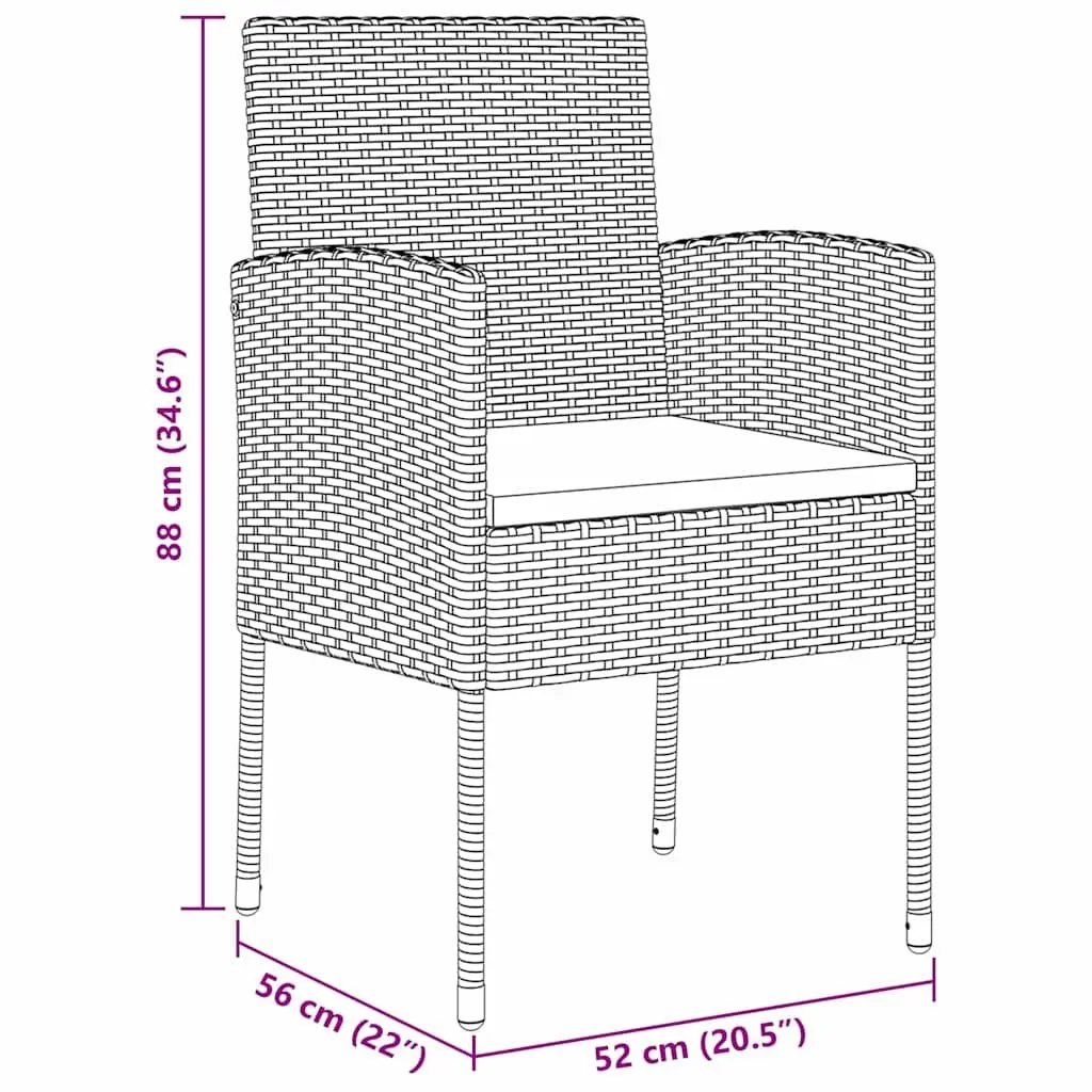 Outdoor Dining Set 5 Piece Grey Poly Rattan with Cushions Includes Glass Top Table and Four Chairs