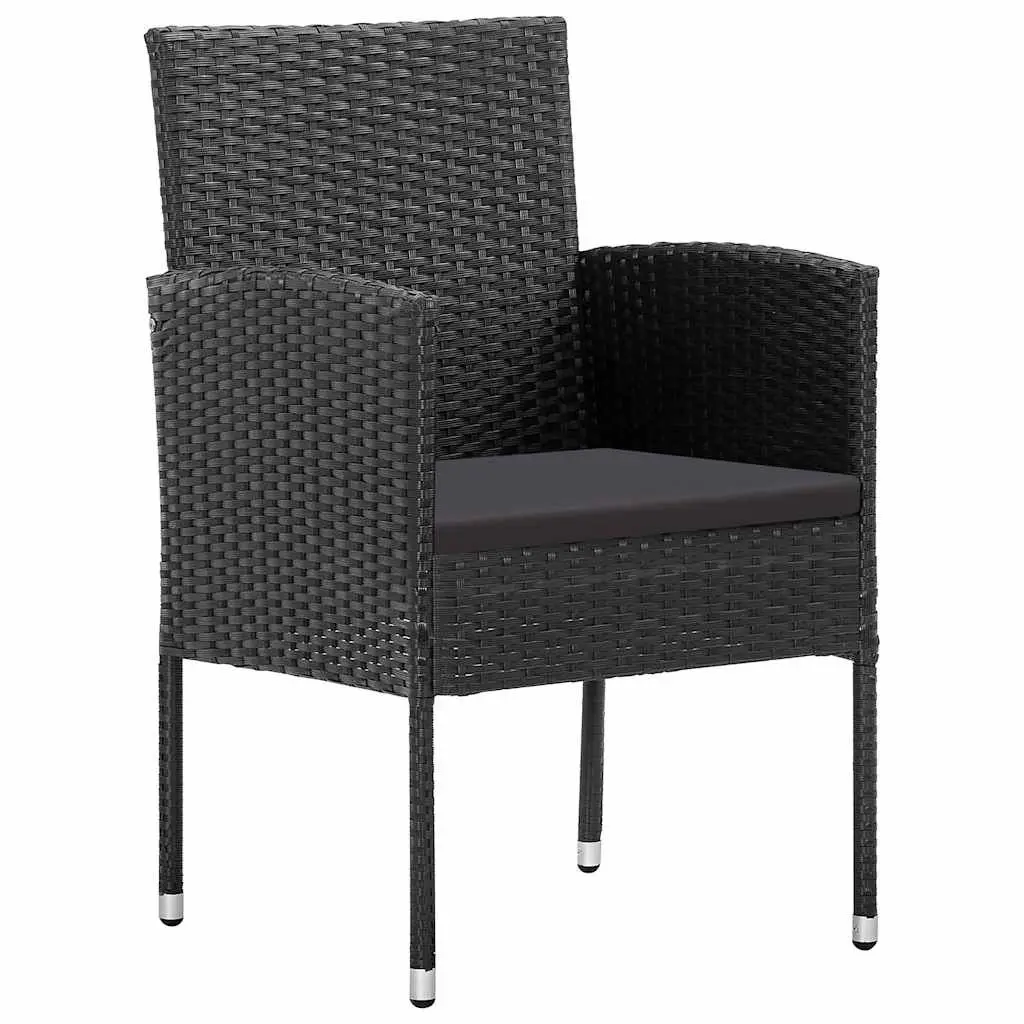 Outdoor Dining Set 5 Piece Black Poly Rattan Furniture with Tempered Glass Table and Cushioned Chairs