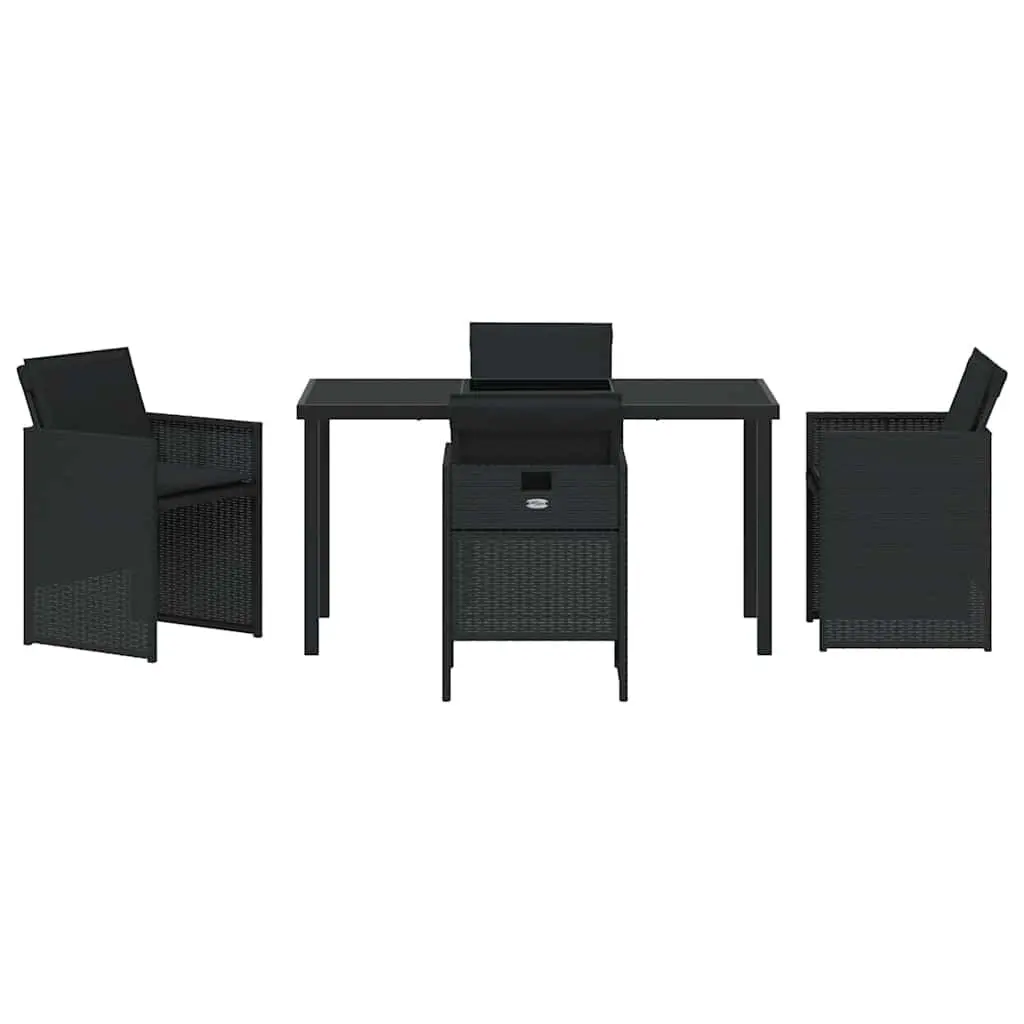 Garden Dining Set 5 Piece Outdoor Furniture Table with Tempered Glass Top and Poly Rattan Chairs Black