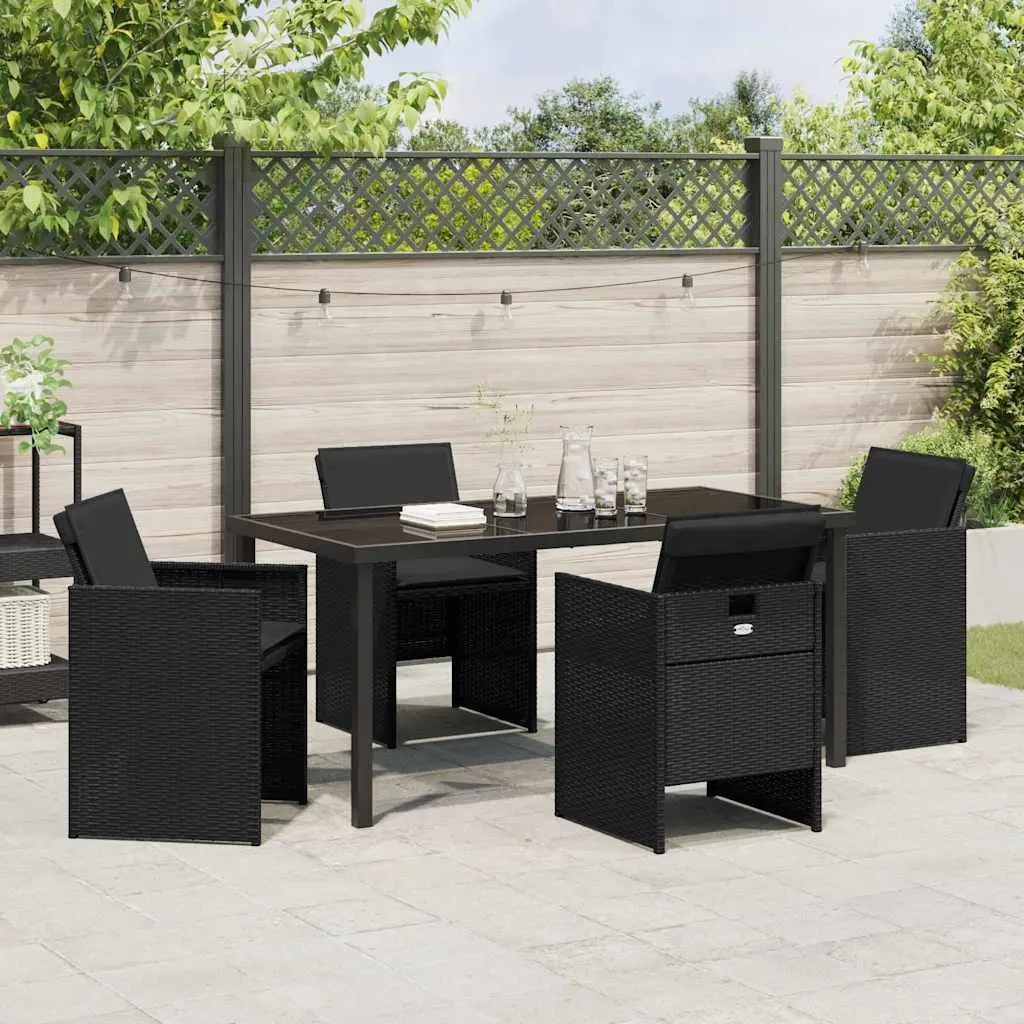 Garden Dining Set 5 Pieces Black Outdoor Furniture Patio Table with Tempered Glass Top and Weather Resistant Cushions
