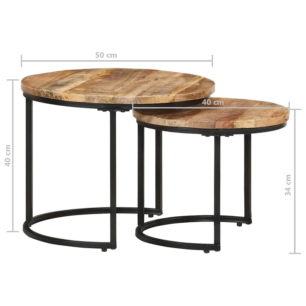 Nesting Tables Set of 2 Solid Mango Wood Brown Natural Living Room Furniture