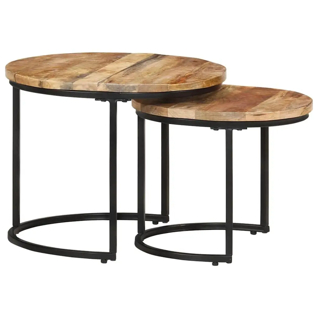 Nesting Tables Set of 2 Solid Mango Wood Brown Natural Living Room Furniture