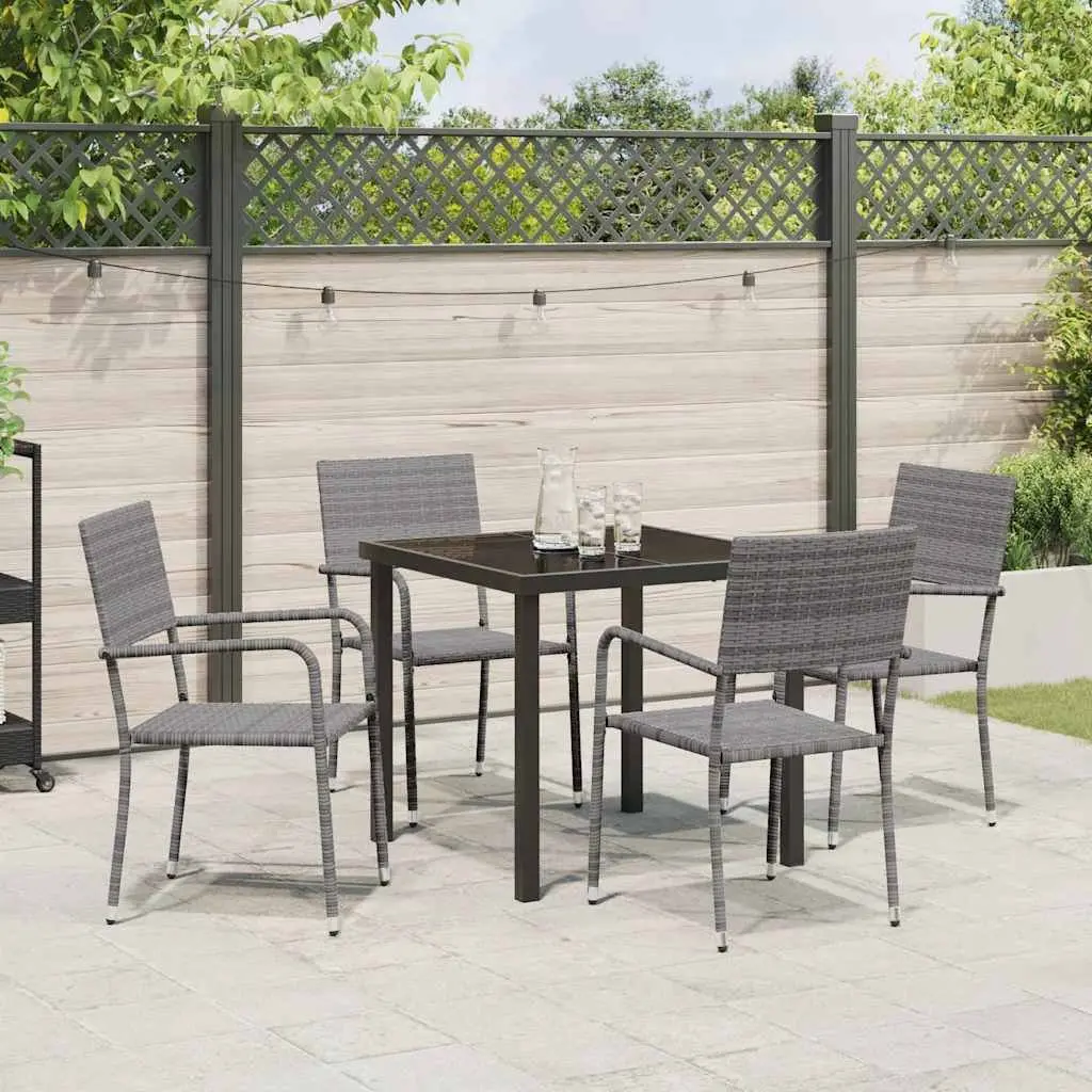 Garden Dining Set 5 Piece Grey Poly Rattan Outdoor Furniture with Cushions