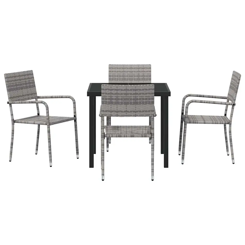 Garden Dining Set 5 Piece Grey Poly Rattan Outdoor Furniture with Cushions