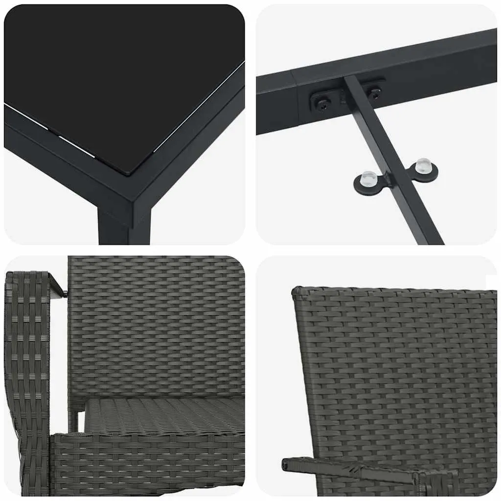 Outdoor Garden Dining Set 5 Pieces Black Poly Rattan Furniture with Weatherproof Cushions