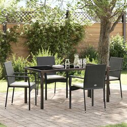 Garden Dining Set 5 Piece Black Outdoor Furniture Table Chair Cushion Patio