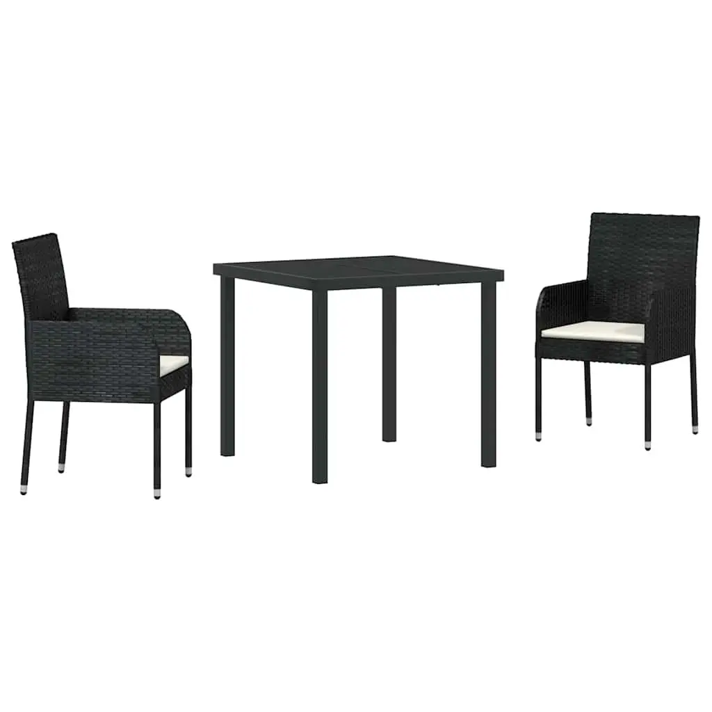 Garden Dining Set 3 Pieces Outdoor Furniture Patio Table Chairs Cushions Black