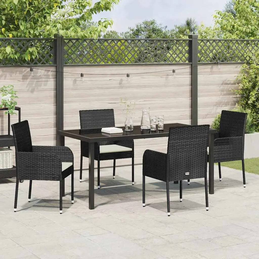 Garden Dining Set 5 Piece Outdoor Furniture Poly Rattan Black with Cushions