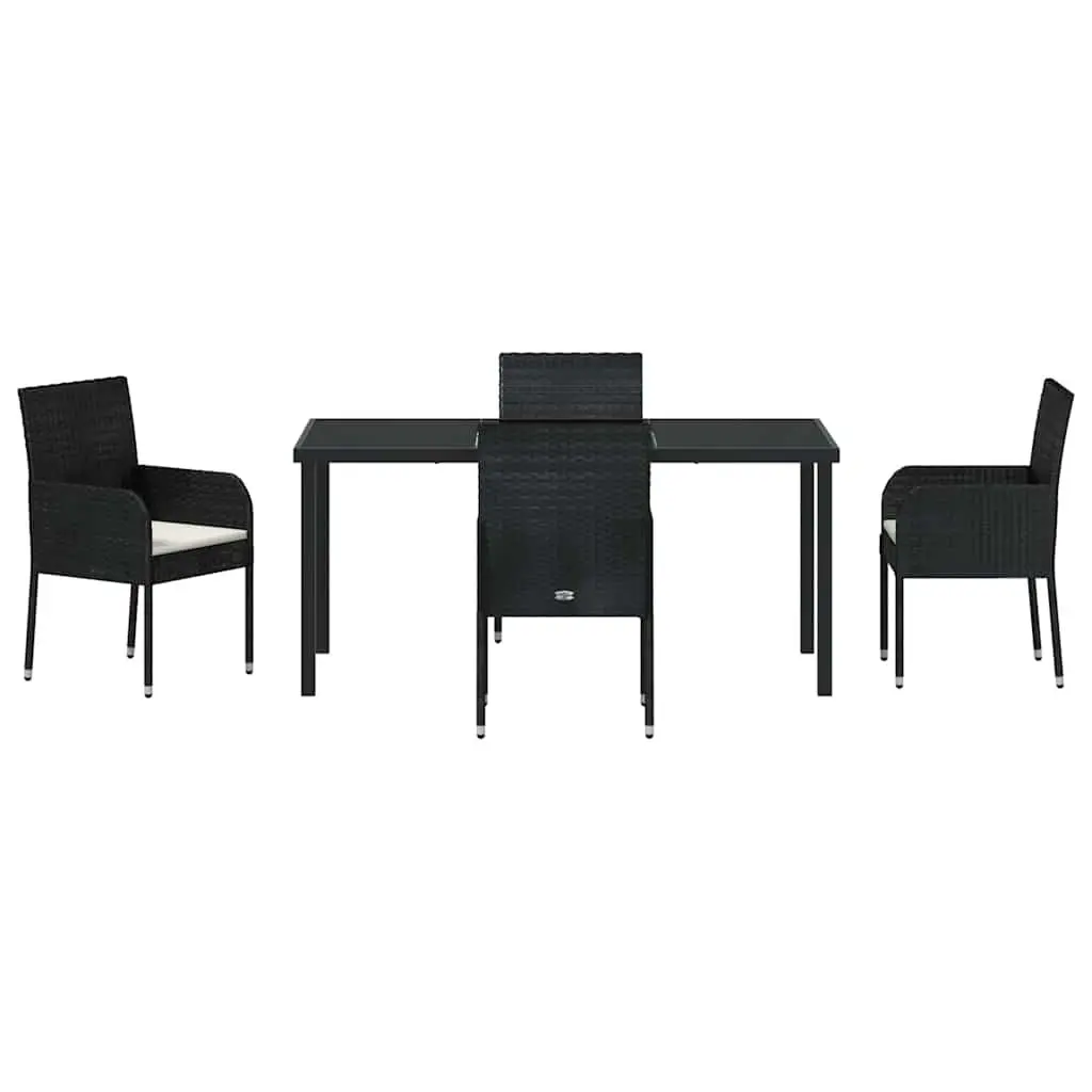 Garden Dining Set 5 Piece Outdoor Furniture Poly Rattan Black with Cushions