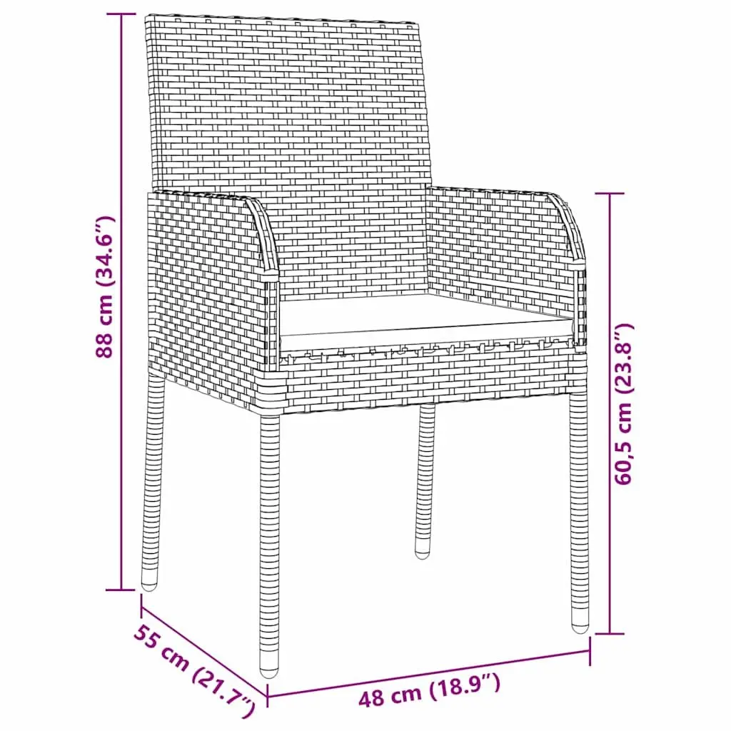 7 Piece Outdoor Dining Set Grey Woven Poly Rattan Furniture with Cushioned Seats and Tempered Glass Table