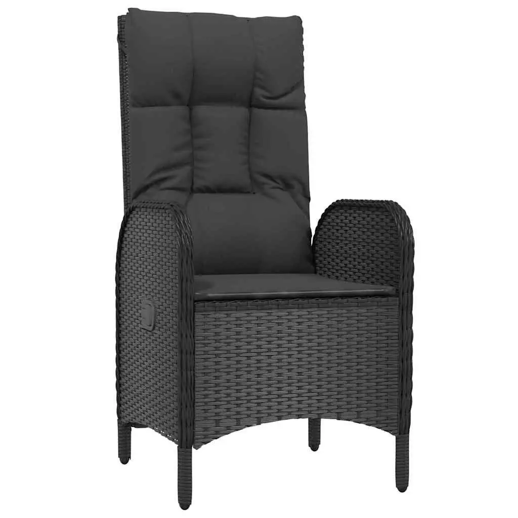 Outdoor Dining Set 3 Piece Black Poly Rattan Cushioned Patio Furniture