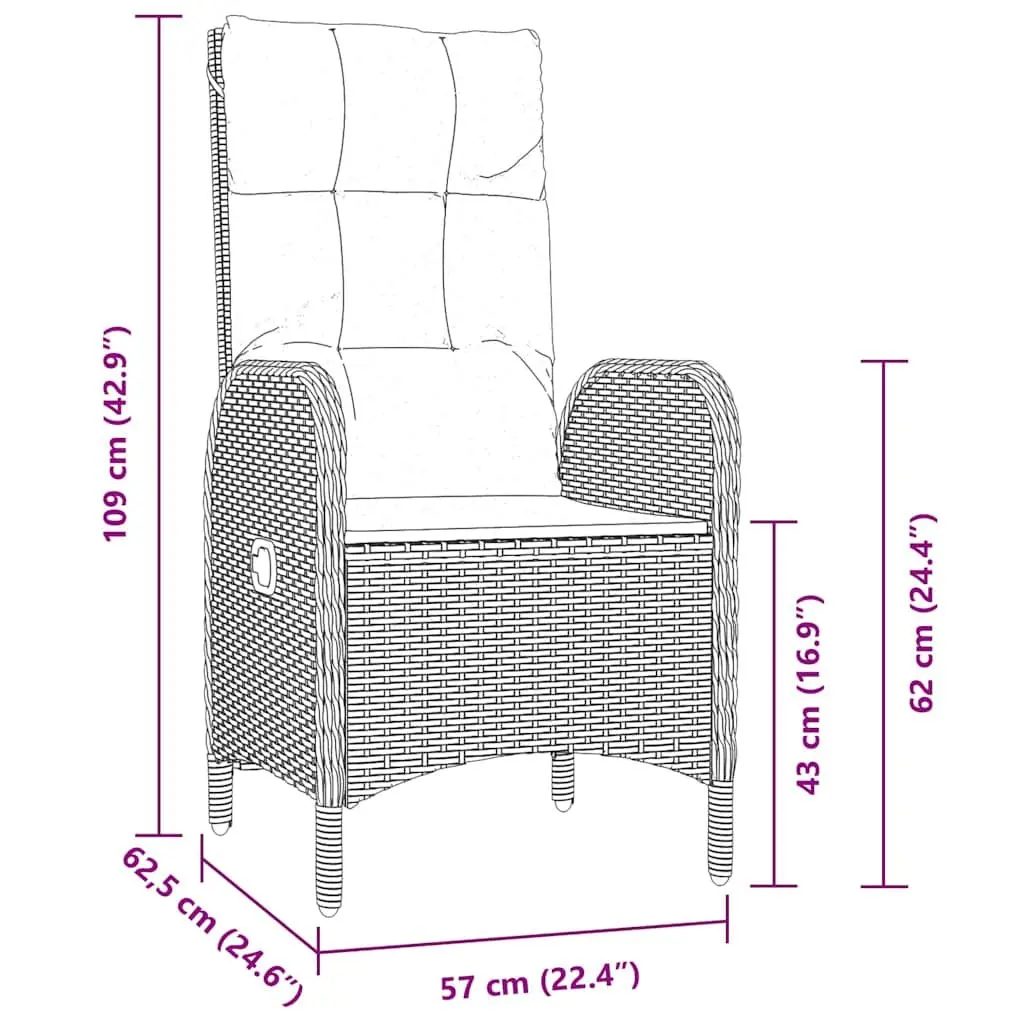 Outdoor Dining Set 3 Piece Black Poly Rattan Cushioned Patio Furniture