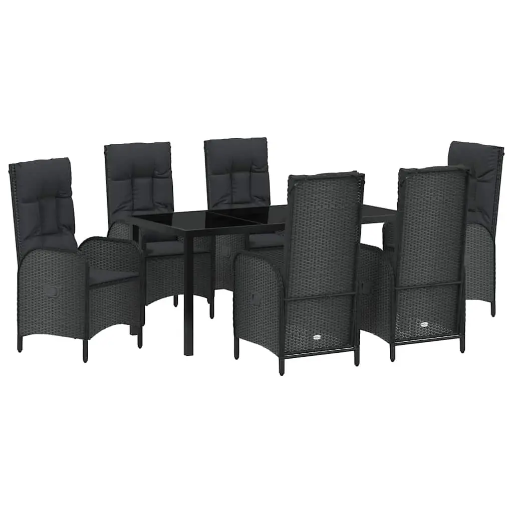 Outdoor Garden Dining Set 7 Piece Black Poly Rattan Patio Furniture with Cushions