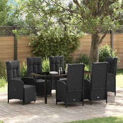 Outdoor Garden Dining Set 7 Piece Black Poly Rattan Furniture with Cushions