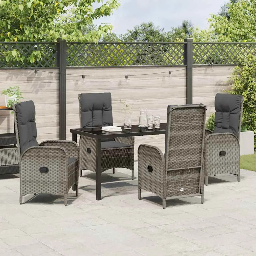 Garden Dining Set 5 Piece Grey Poly Rattan Cushion Outdoor Furniture