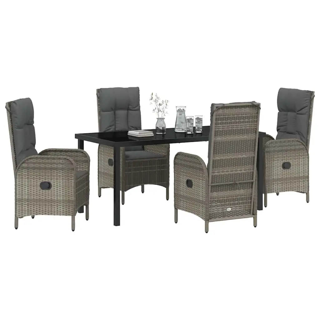 Garden Dining Set 5 Piece Outdoor Furniture with Cushions Grey Poly Rattan