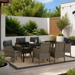 Contemporary 7 Piece Garden Dining Set in Grey Rattan