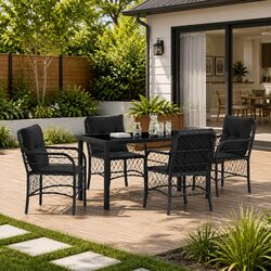 Garden Dining Set 5 Pieces Black Outdoor Furniture Patio Table Chairs Cushions