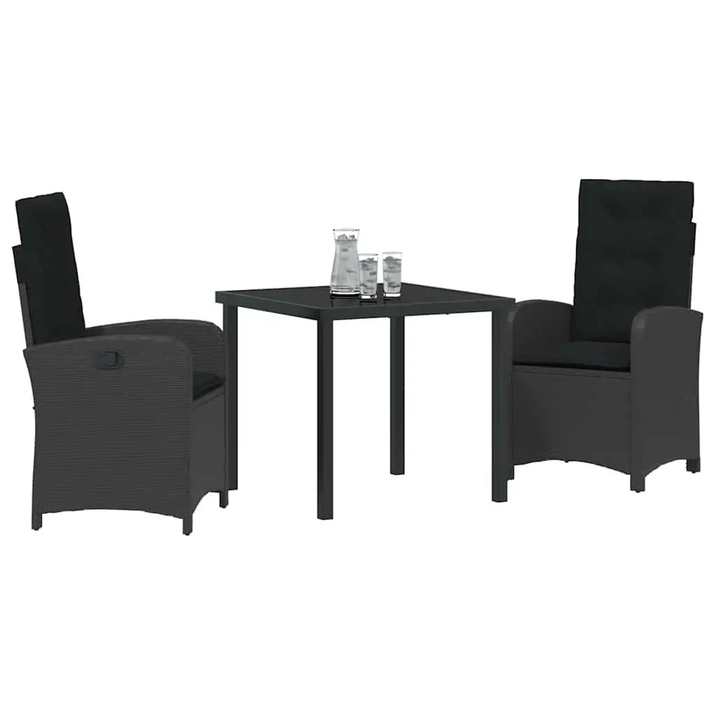 Garden Dining Set 3 Piece Outdoor Furniture Black Poly Rattan Chairs Table
