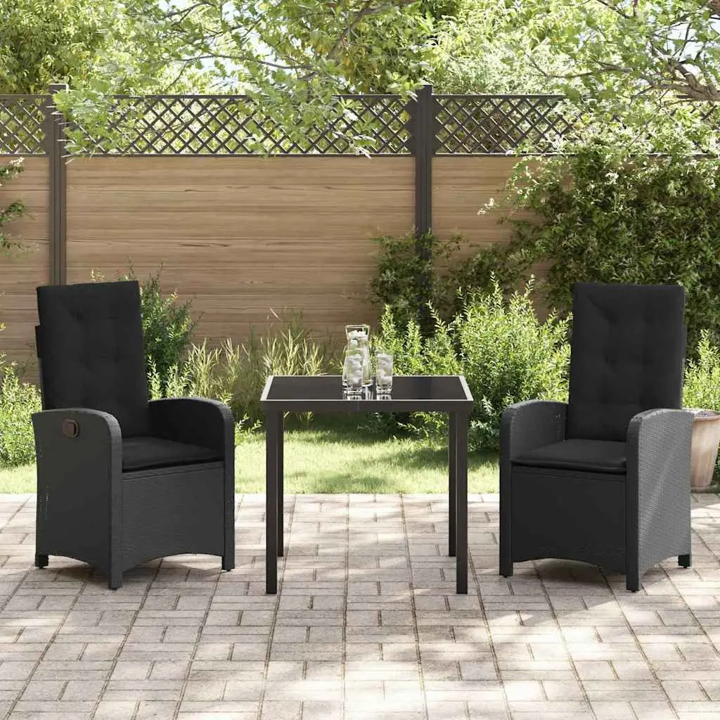 Garden Dining Set 3 Piece Outdoor Furniture Black Poly Rattan Chairs Table