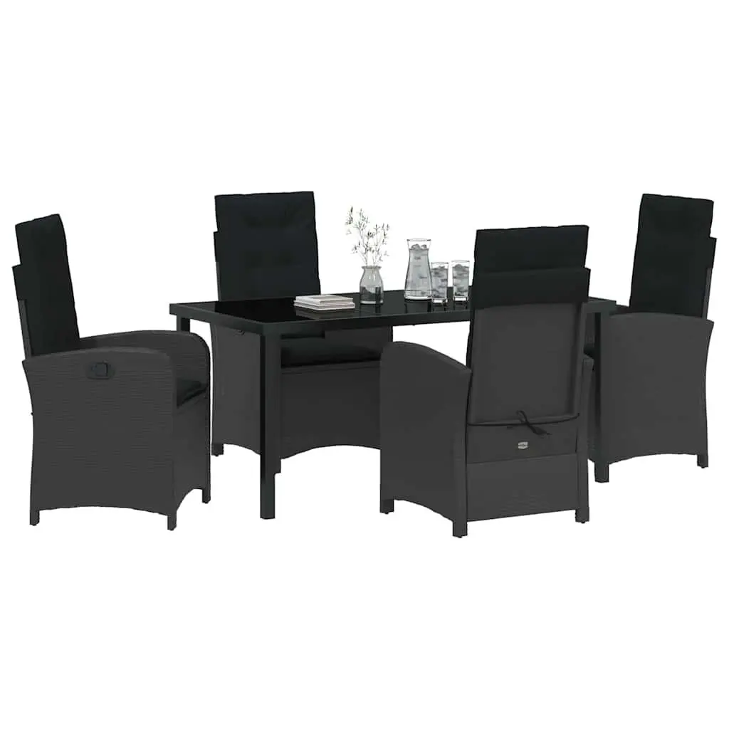 Garden Dining Set 5 Pieces Black Poly Rattan Cushioned Outdoor Furniture