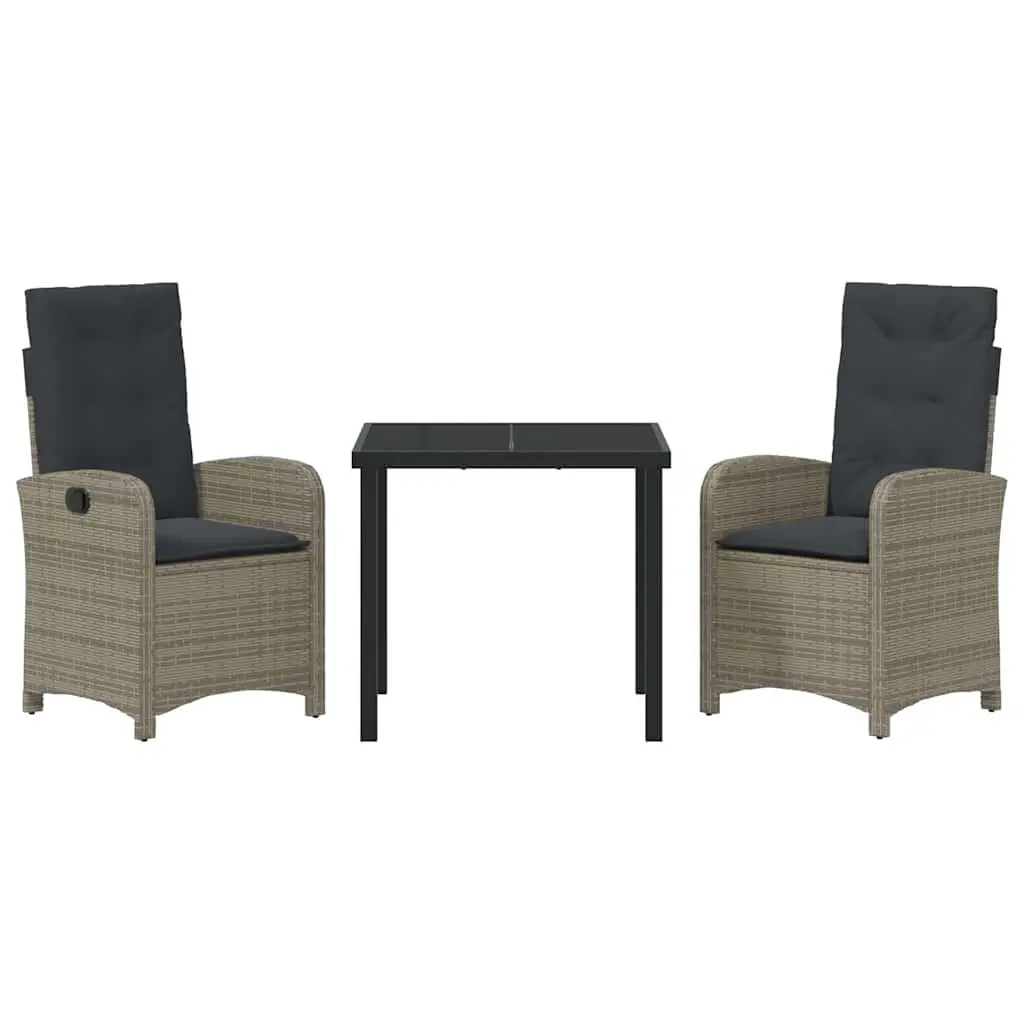 Garden Dining Set 3 Piece Grey Poly Rattan Outdoor Furniture with Cushions