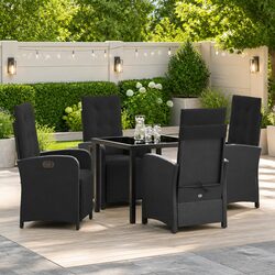 Black Outdoor Dining Set - 5 Pieces with Cushions