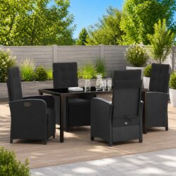 Outdoor Dining Set 5 Piece Black Poly Rattan Glass Top Garden Furniture
