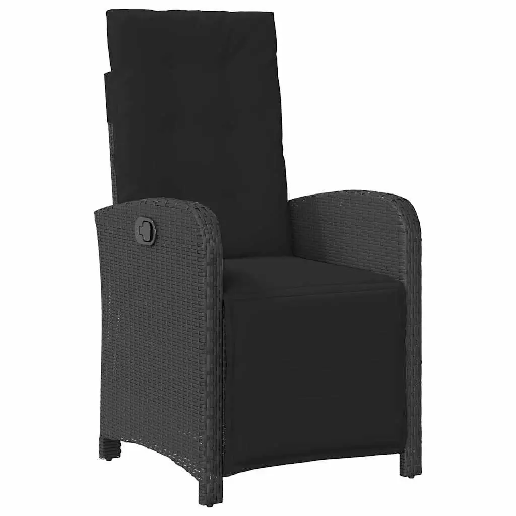 7 Piece Outdoor Patio Dining Set Black Poly Rattan Tempered Glass Top