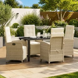 Outdoor Dining Set 5 Piece Beige Poly Rattan Glass Top Garden Furniture