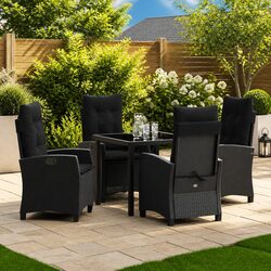 Stylish 5-Piece Garden Dining Set in Black Rattan