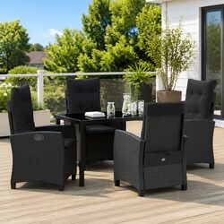 Stylish 5-Piece Black Patio Dining Set with Adjustable Backrest