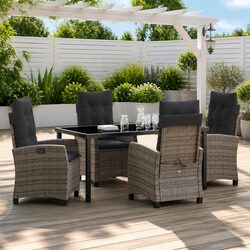 Garden Dining Set 5 Pieces Grey Outdoor Furniture Patio Chair Table Cushion