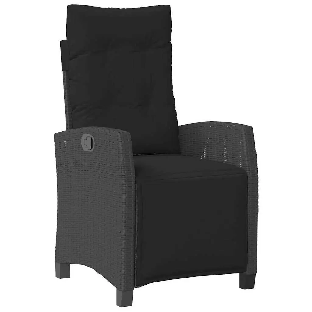Garden Dining Set 5 Pieces Black Poly Rattan Outdoor Furniture Table with Glass Top and Multi-Position Backrest Chairs