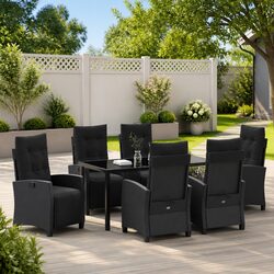 7 Piece Outdoor Dining Set Black Poly Rattan Garden Furniture with Cushions