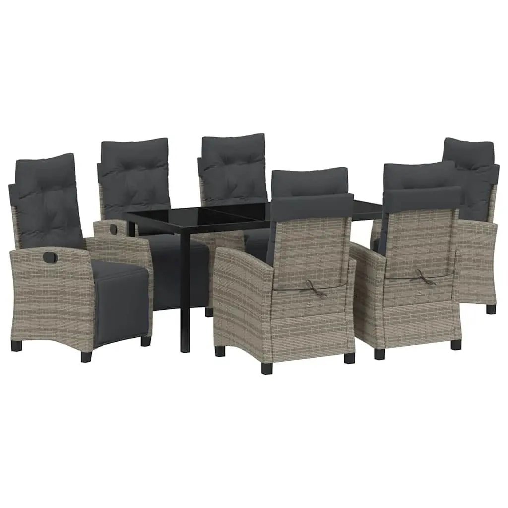 Garden Dining Set 7 Pieces Grey Outdoor Furniture Patio Table with Glass Top and Chairs with Armrests