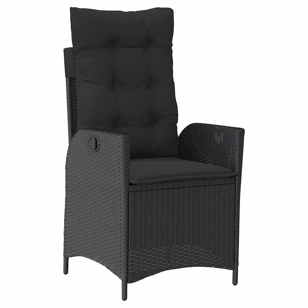 Outdoor Garden Dining Set 5 Piece Black Poly Rattan with Steel Frame and Glass Tabletop