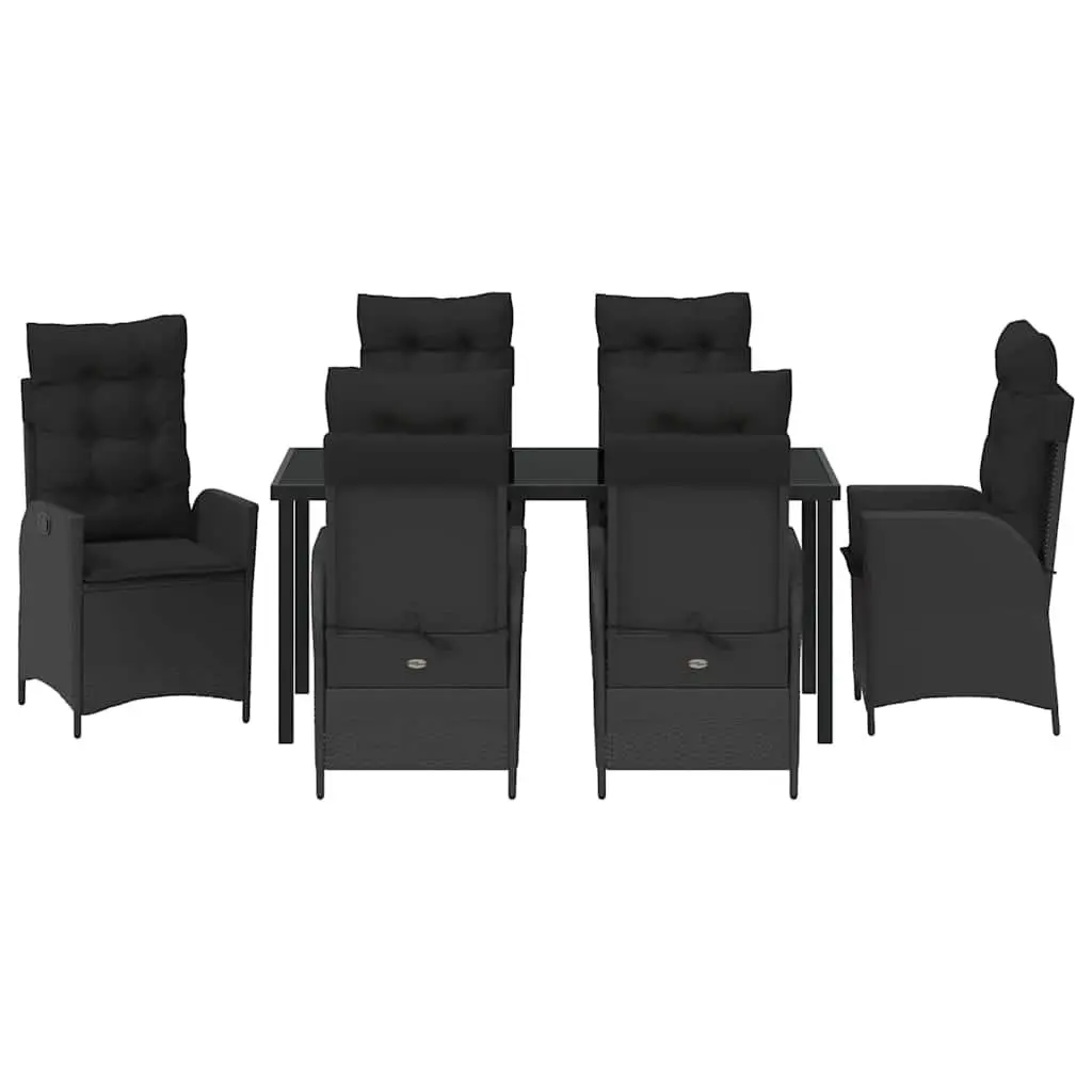 Outdoor Dining Set 7 Piece Black Poly Rattan Tempered Glass Tabletop Garden Furniture