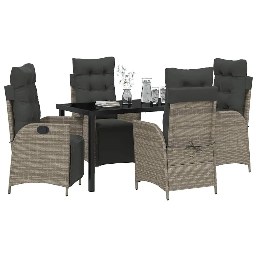 Garden Dining Set 5 Pieces Grey Poly Rattan Rectangular Outdoor Furniture with Cushions
