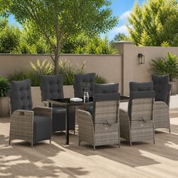 Garden Dining Set 7-Piece Outdoor Furniture Grey Poly Rattan Rectangular Table