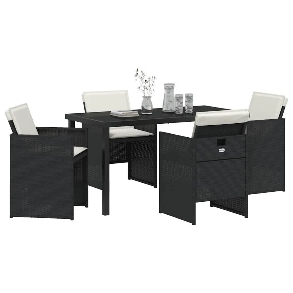5 Piece Outdoor Dining Set Black Poly Rattan Steel Frame with Tempered Glass Table