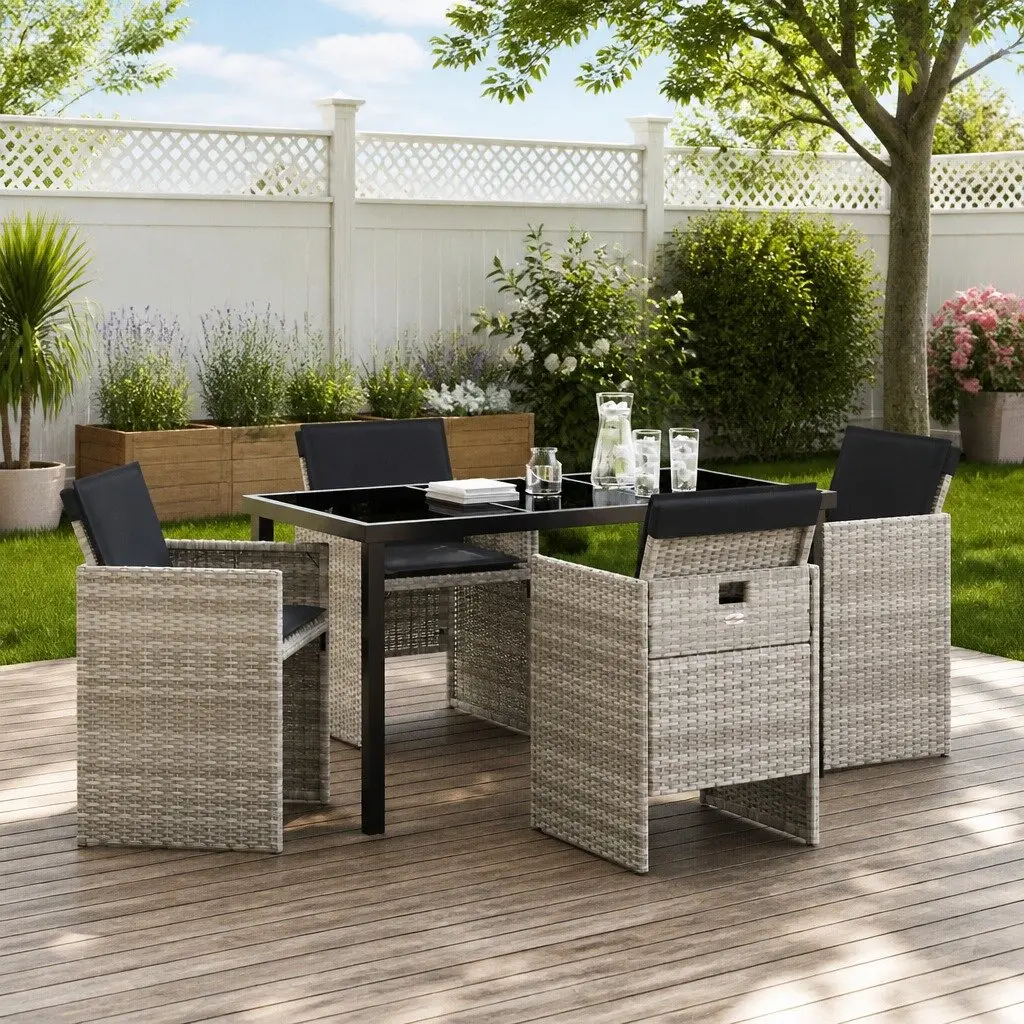 Garden Dining Set 5 Pieces Light Grey Outdoor Furniture Poly Rattan Metal Frame