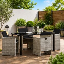 Garden Dining Set 5 Piece Outdoor Furniture Light Grey Poly Rattan Steel