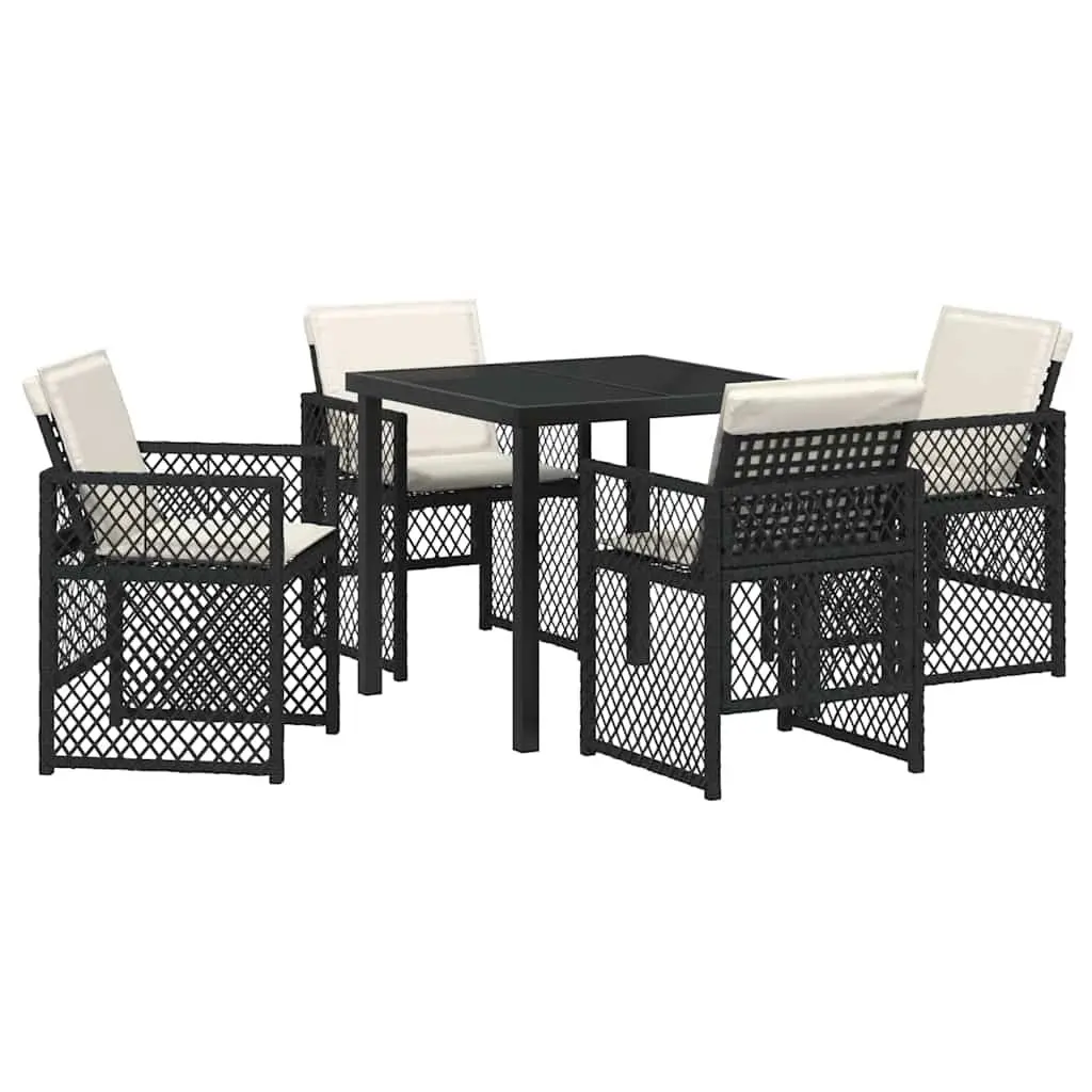 Outdoor Dining Set 5-Piece Black Poly Rattan Furniture Tempered Glass Table and Chairs