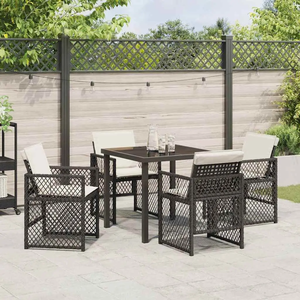 Outdoor Dining Set 5-Piece Black Poly Rattan Furniture Tempered Glass Table and Chairs