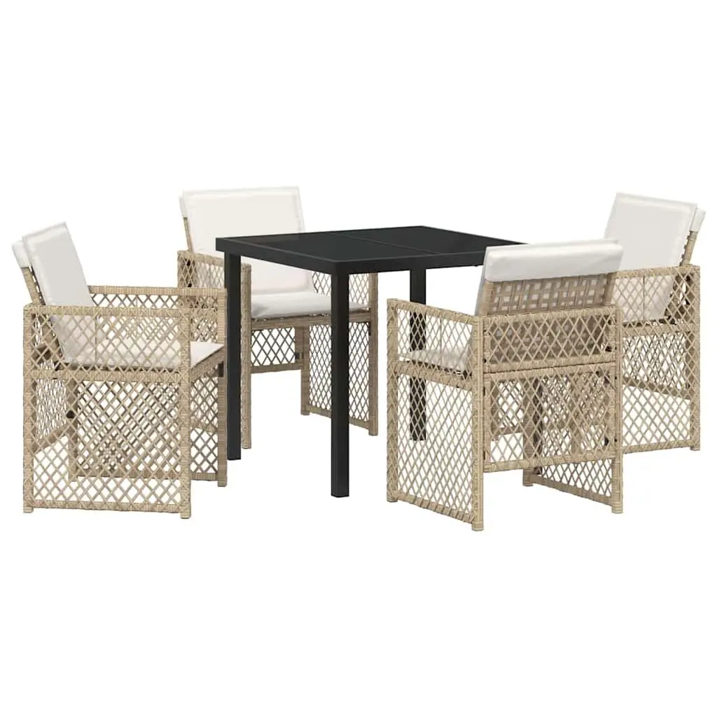 Outdoor Dining Set 5 Pieces Modern Patio Furniture Beige Poly Rattan Glass Table