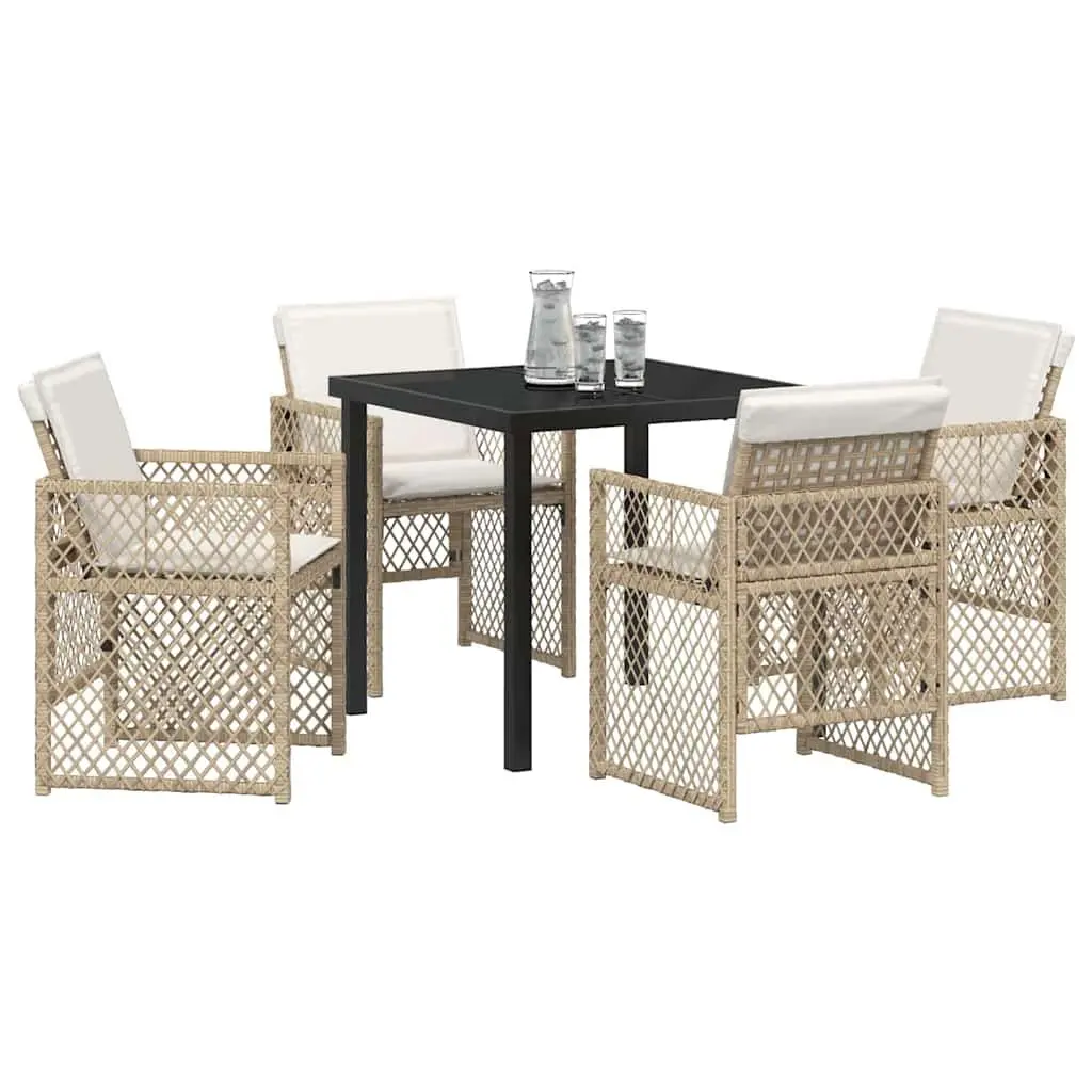 Outdoor Dining Set 5 Pieces Modern Patio Furniture Beige Poly Rattan Glass Table
