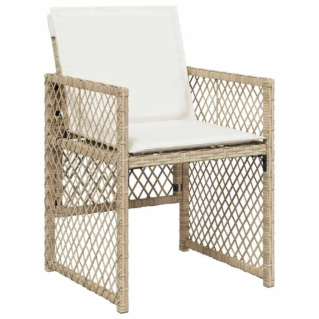 Garden Dining Set 5 Piece Beige Tempered Glass Table Powder-Coated Steel Frame Poly Rattan Chairs